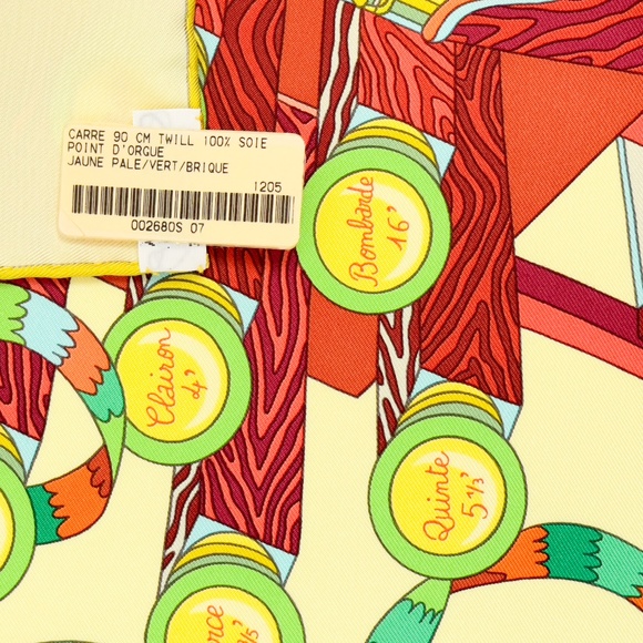 NWT Hermes Scarf Carré 90 "Point d’Orgue" in Light Yellow - Picture 4 of 10